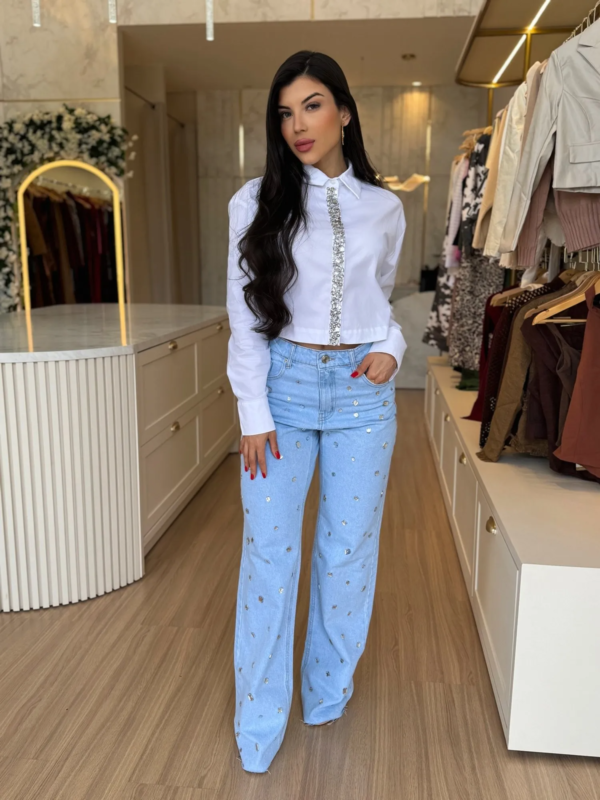 CALÇA WIDE LEG PEDRARIA JEANS CLARA - Image 2